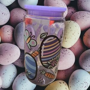 Easter Egg and Butterfly Party Plastic Cup with Purple Lid
